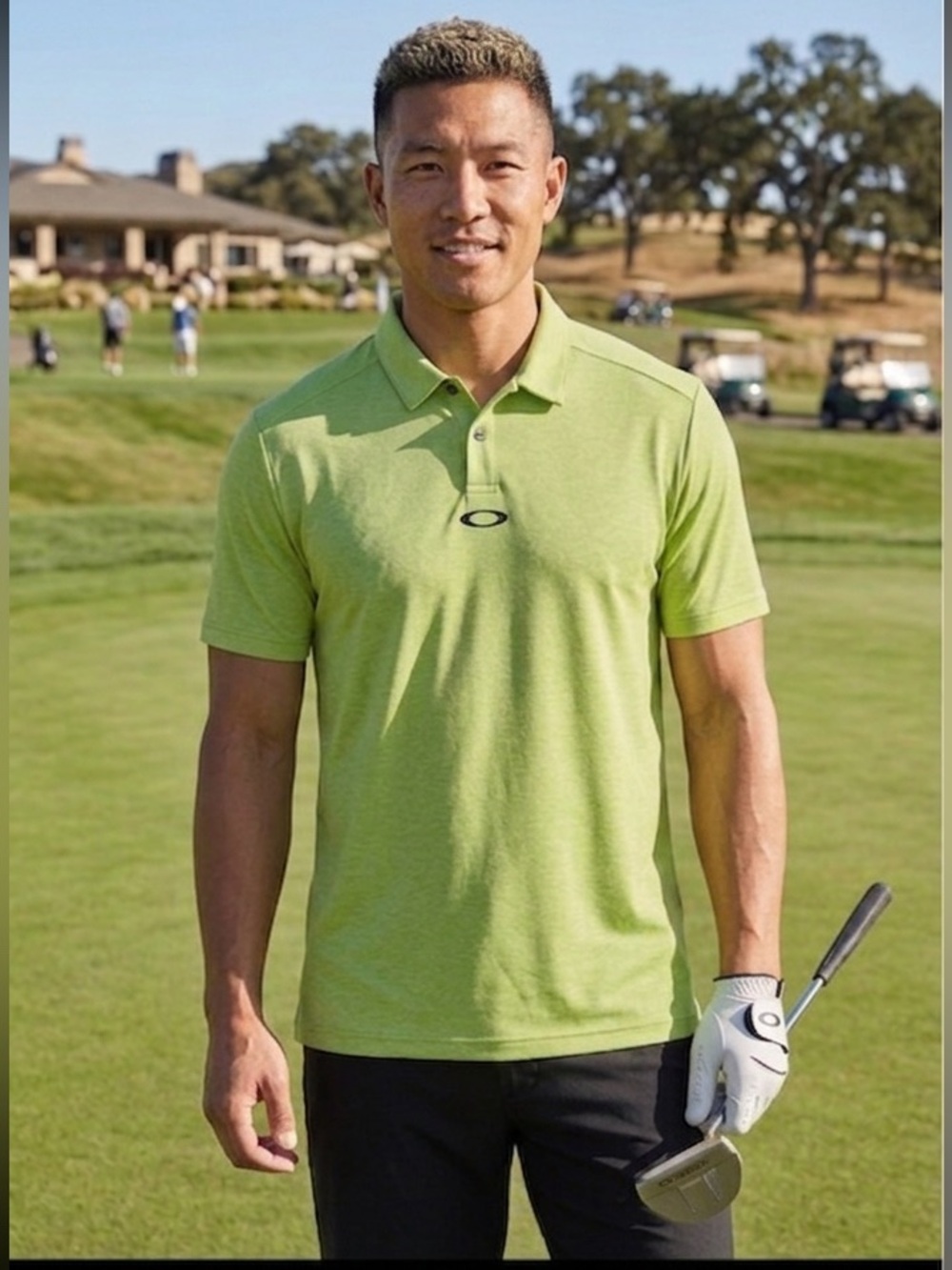 Oakley Regular Fit Golf Polo Shirt Mens medium Lime Green Performance Stretch